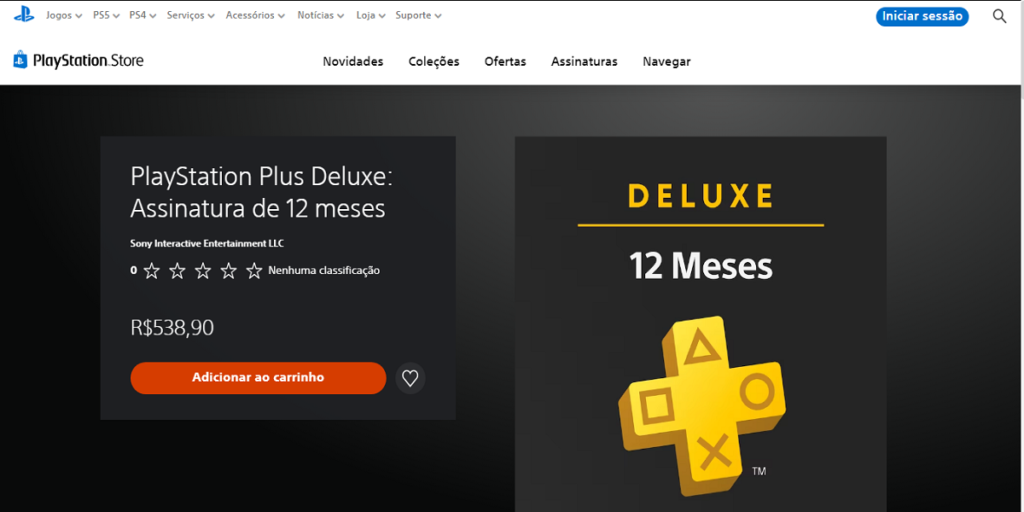 PlayStation Plus Deluxe: Assinatura de 12 meses